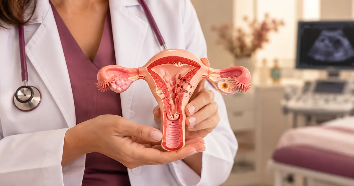 Médica observa imagens uterinas durante avaliação ultrassonográfica relacionada à adenomiose