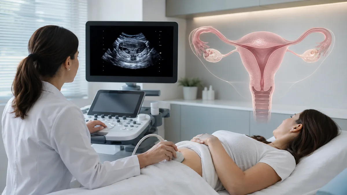 Equipamento de ultrassonografia em consultório médico preparado para a realização do exame